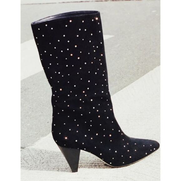 Sandro Mid-Heel Calfskin Rhinestones Leather Pointed Toe Black Size 39 / US 9 - Picture 1 of 12